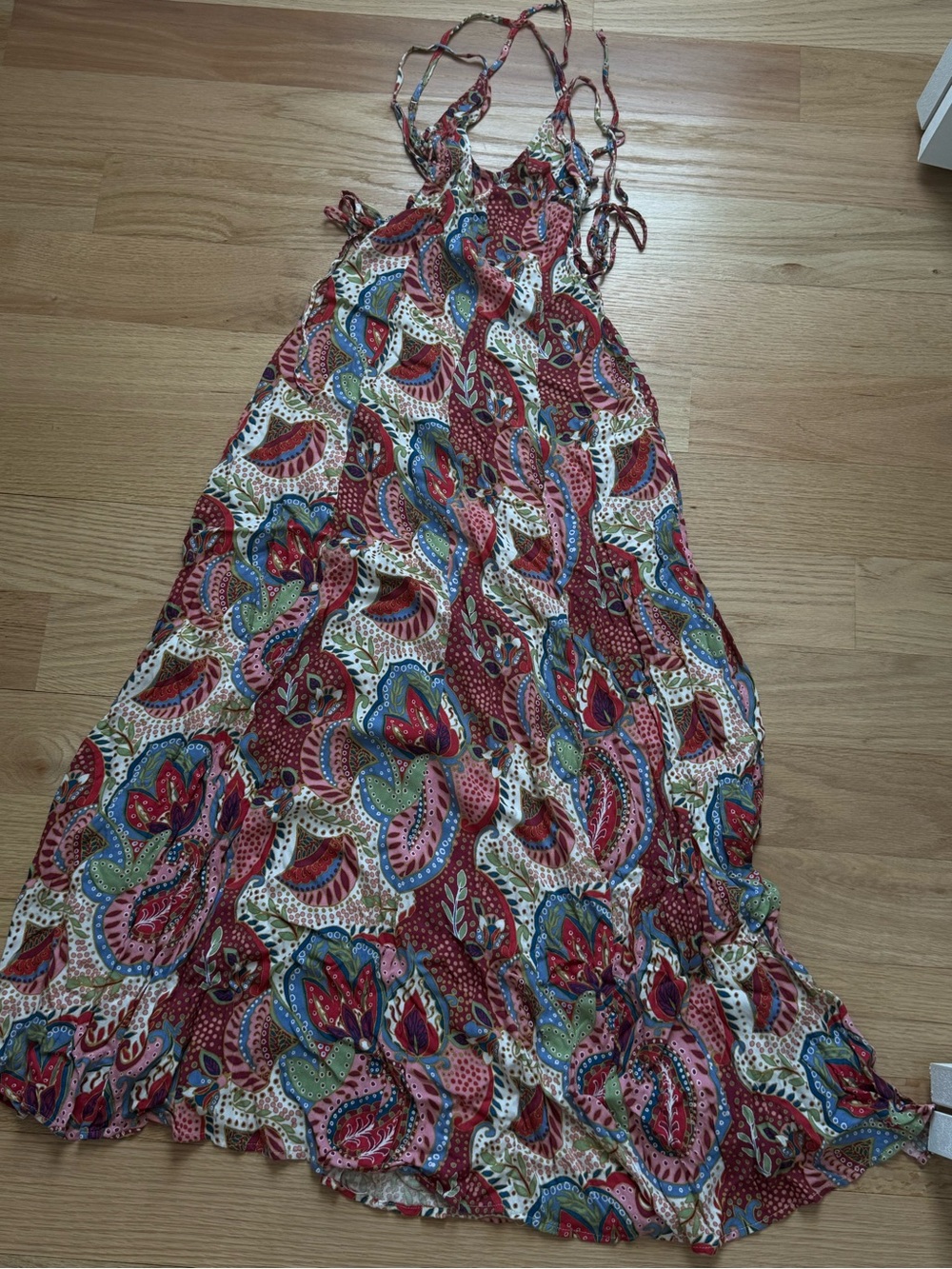 Boho Floral Tie-Back Maxi Dress in Red Multi